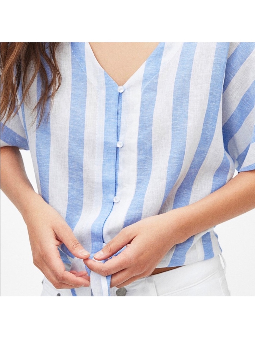 Gap stipe linen tie front top m